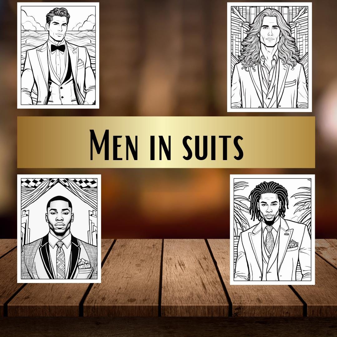 Elegant Men Coloring Pages |Digital Download for Adults | Fashionable Men in Suits | Stress Relief & Relaxation Coloring Book