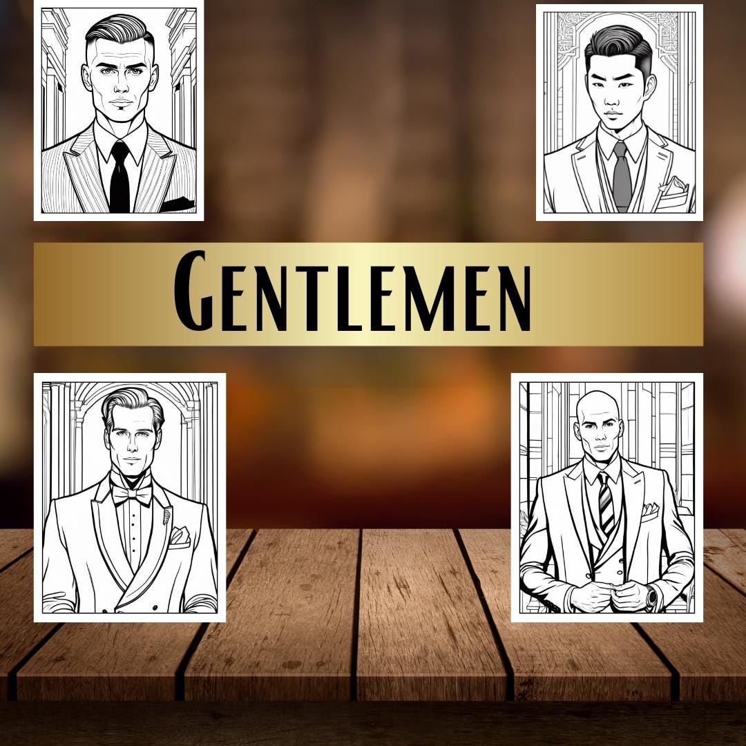 Elegant Men Coloring Pages |Digital Download for Adults | Fashionable Men in Suits | Stress Relief & Relaxation Coloring Book