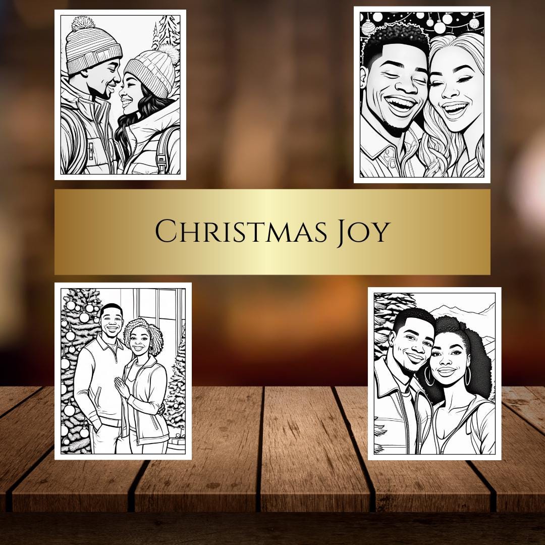 Black Couple Christmas Coloring Pages|Digital Download for Couples| Holiday Coloring| Christmas Love| Fun Gift for Partners| Couples Activity