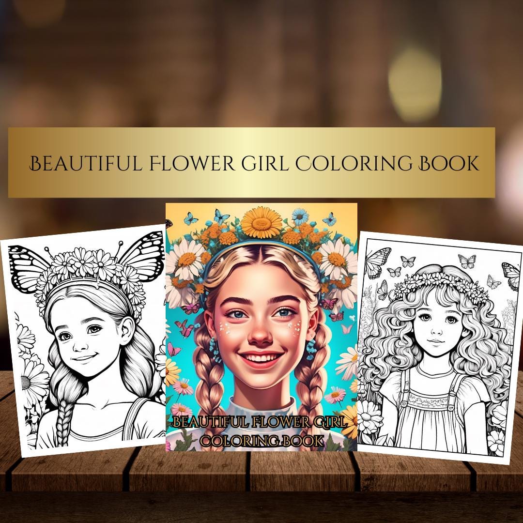 Girl Coloring Book| Flower Girl| Butterflies| Sunflowers|Printable Coloring Pages| Digital Download|Adults, Teens & Kids