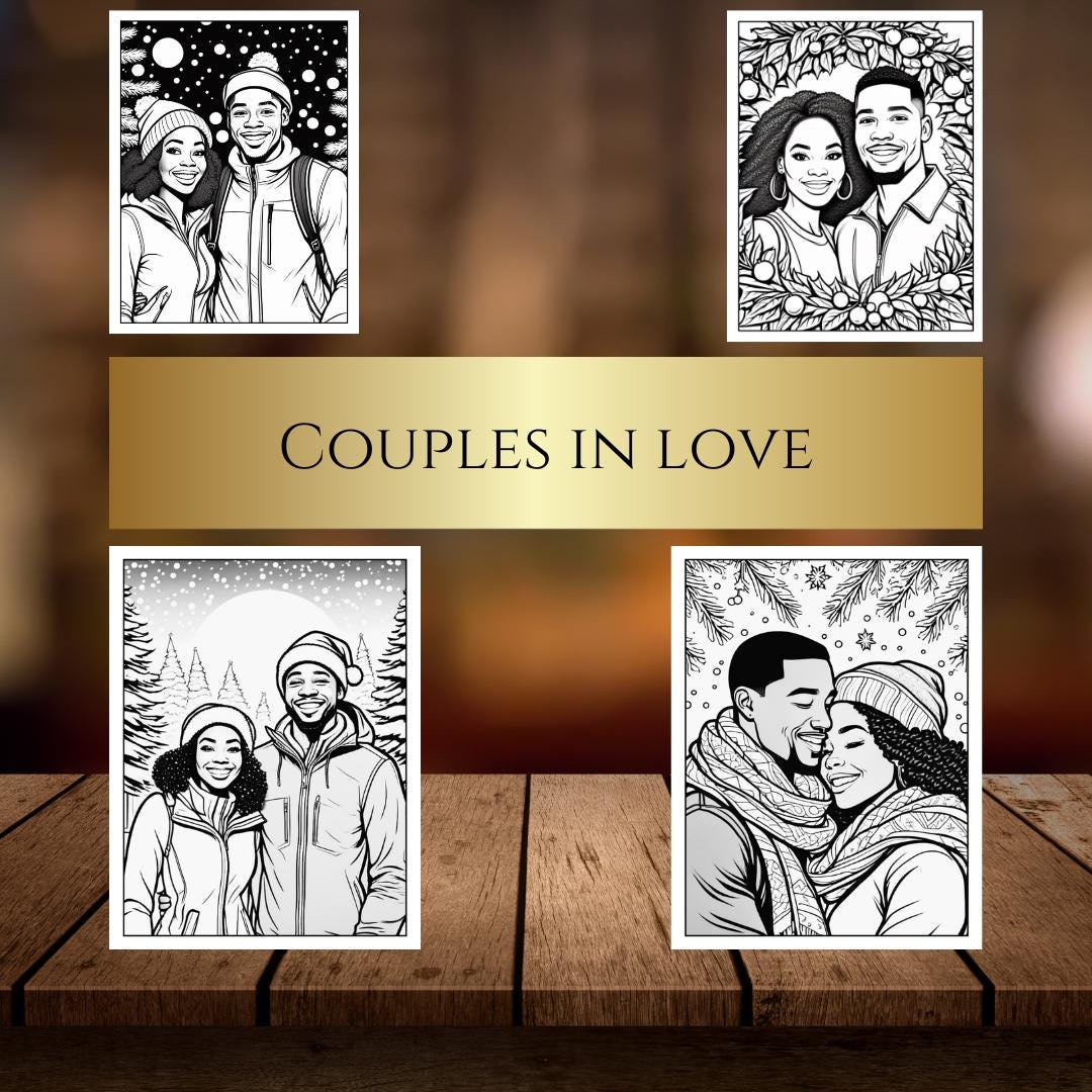 Black Couple Christmas Coloring Pages|Digital Download for Couples| Holiday Coloring| Christmas Love| Fun Gift for Partners| Couples Activity