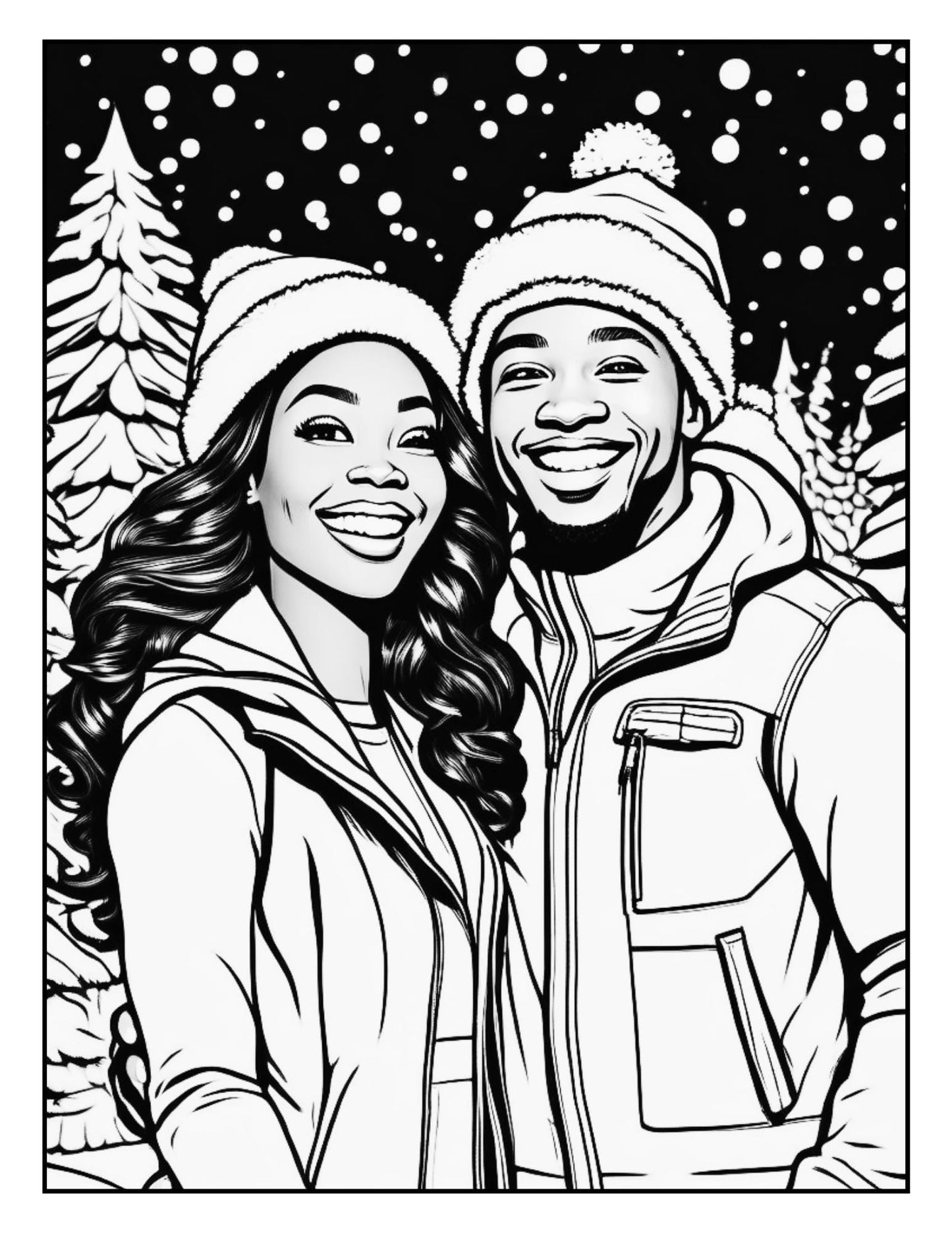 Black Couple Christmas Coloring Pages|Digital Download for Couples| Holiday Coloring| Christmas Love| Fun Gift for Partners| Couples Activity