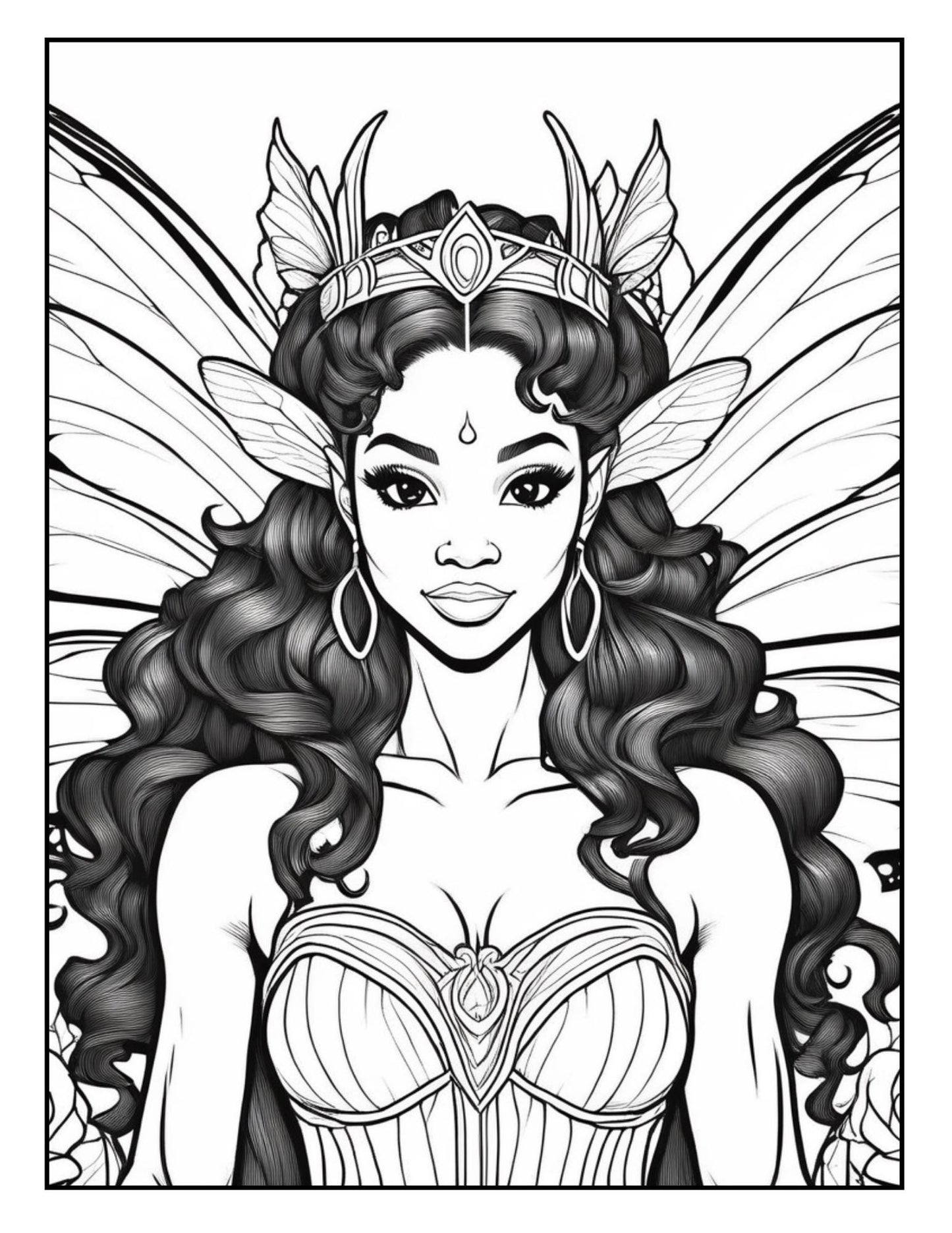 Black Fairy Coloring Book| Magical Printable Coloring Sheets for Kids & Adults - Instant Download Fantasy Art| Enchanted Coloring Pages