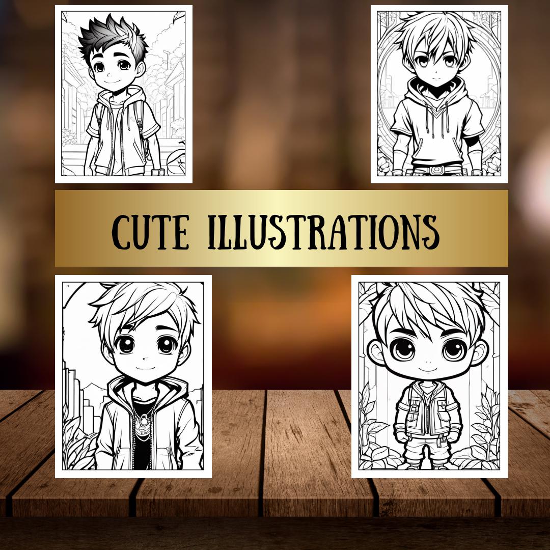 Chibi Boy Coloring Book | Cute and Fun Anime-Style Pages for Kids and Adults | Kawaii Character Designs | Digital Download Printable