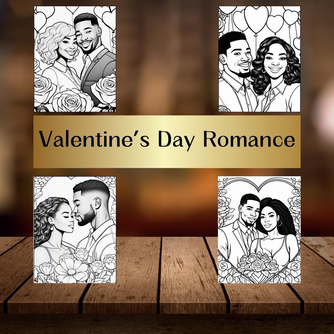 Black Couple Valentine's Day Coloring Pages | Romantic Printable Art for Couples | African American Digital Download