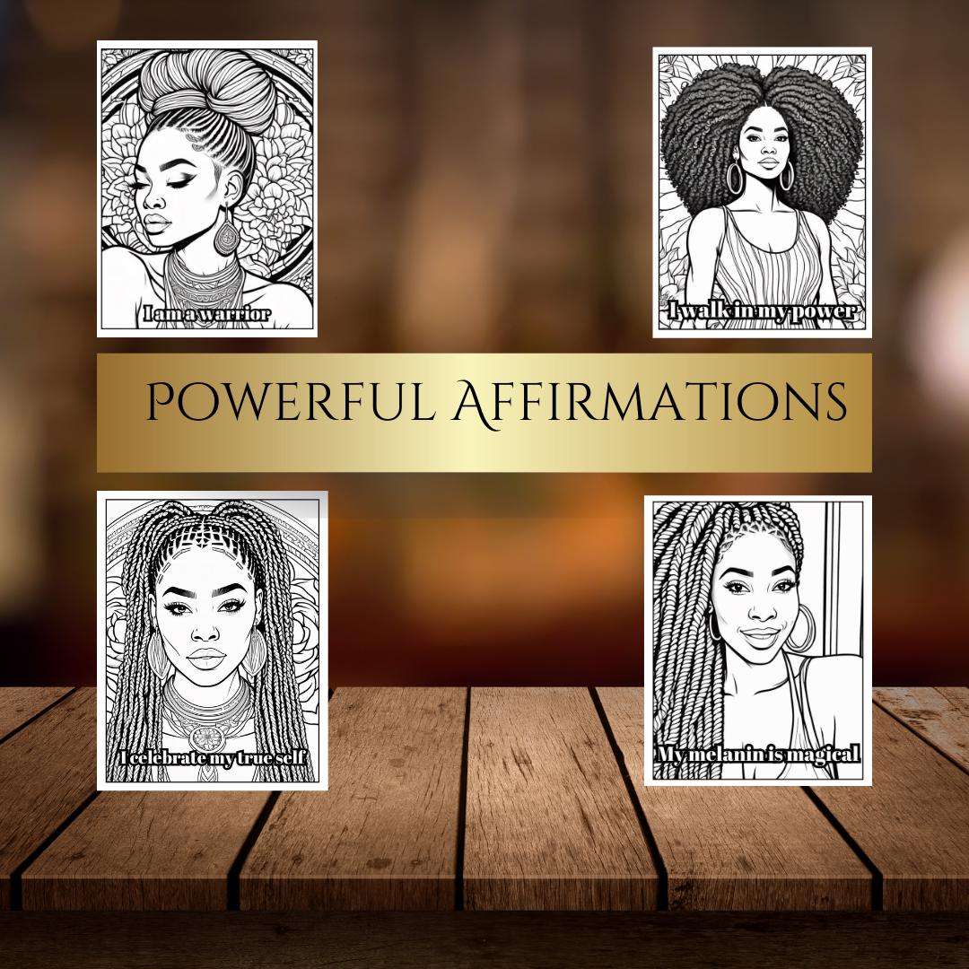 Black Women Affirmation Coloring Pages | Inspirational Printable Art for Relaxation & Self-Care | Uplifting Digital Download for Adults